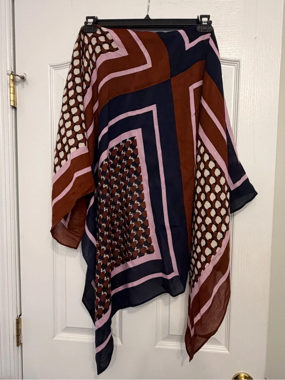 **J.Crew** XL Geometric Patterned Scarf in Navy, Rust & Pink